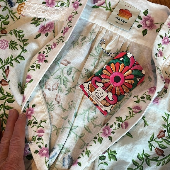 Farm Rio - Off-White Folk Floral Lenzing Ecovero Euroflax Jumpsuit Medium NWT - Picture 10 of 16